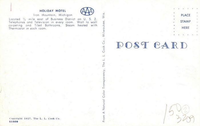 Holiday Motel (Econo Lodge Inn & Suites) - Vintage Postcard Back (newer photo)